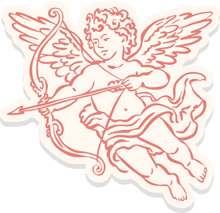 Decorative illustration of Cupid with his bow